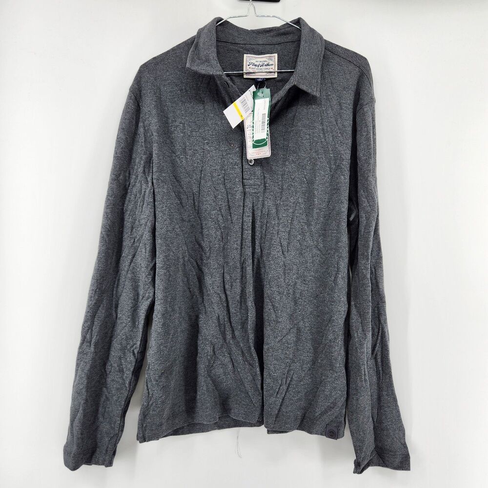 Flag & Anthem Men's Medium Dark Grey Martinez Long Sleeve Henley Polo Top